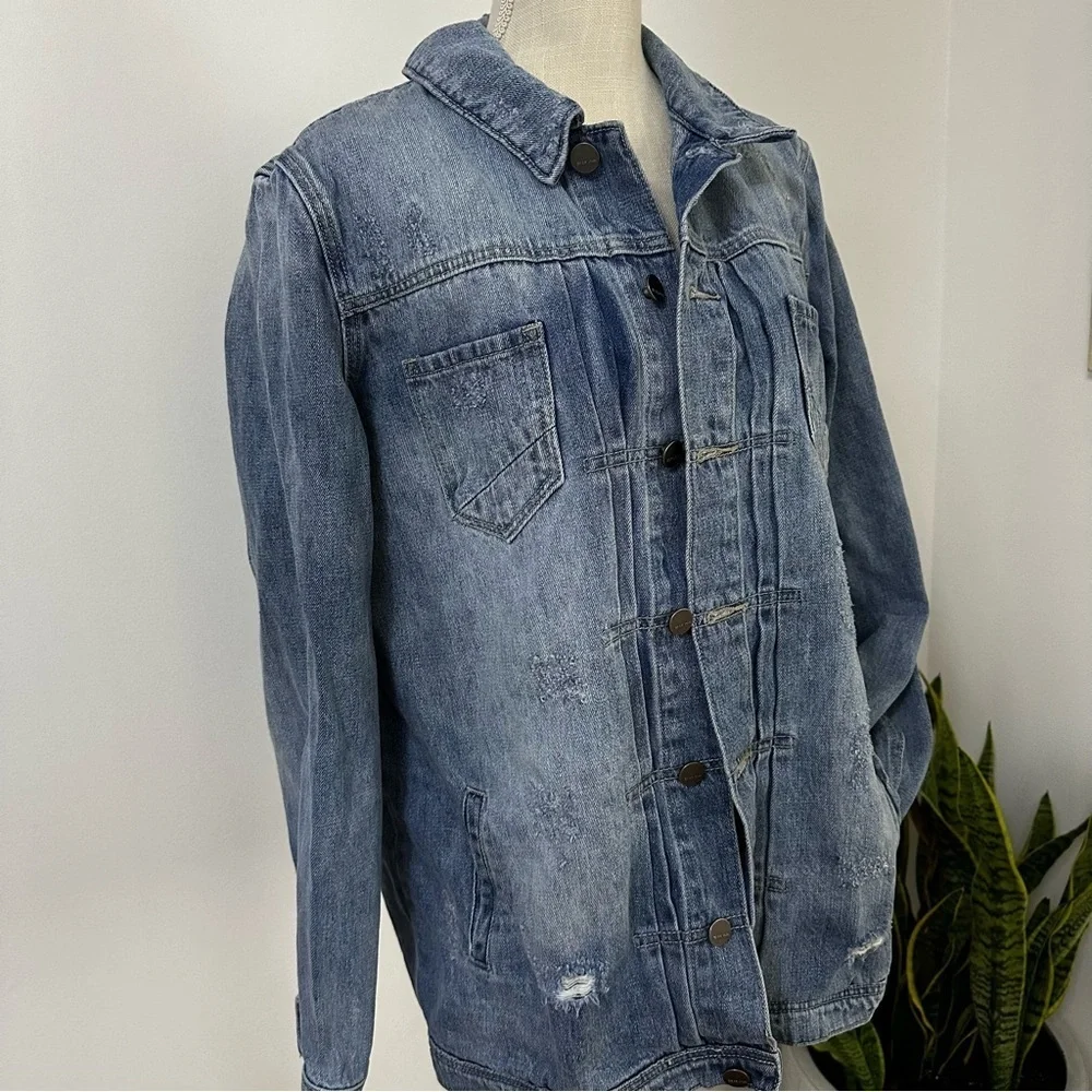Dear John Distressed Oversized Denim Jean Jacket Women’s Size L - Picture 2 of 8